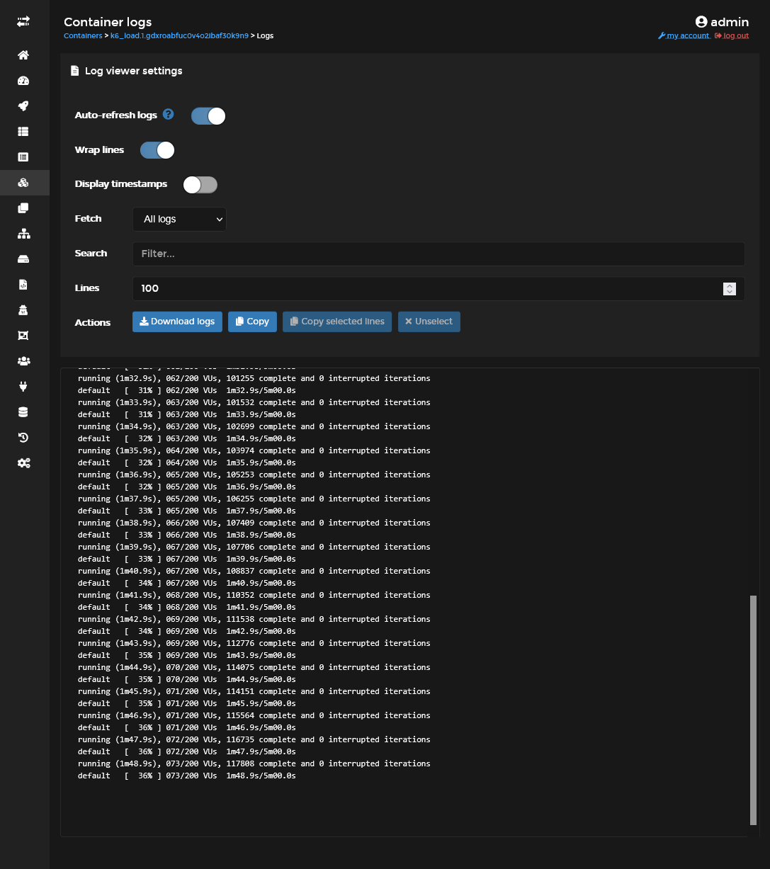 Portainer k6 logs