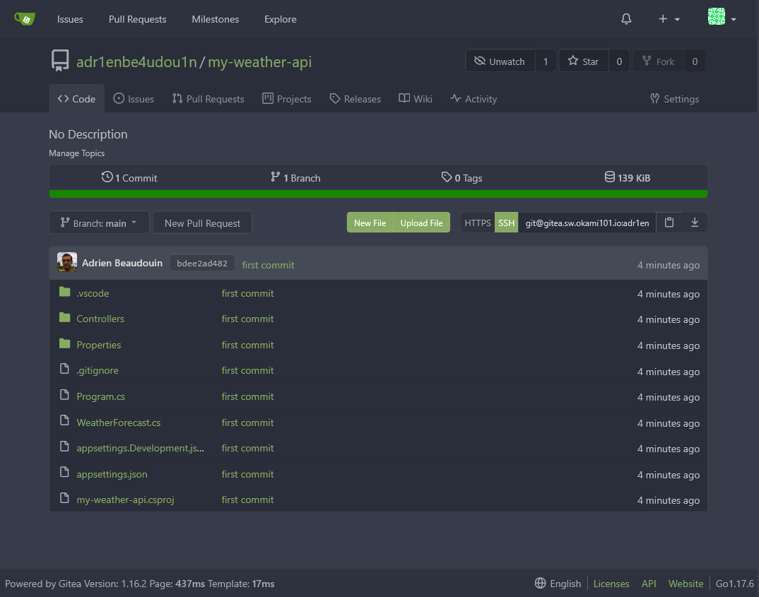 Gitea new repository